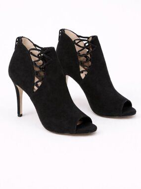Antonio Melani Black Peep Toe Bootie Heels Stiletto Cutout Ankle Boots Size 7M